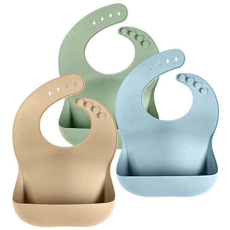 Baby Silicone Tray Bib Waterproof Soft speed Adjustable Bibs