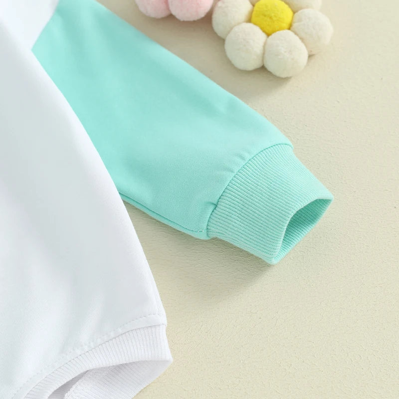 Infant Easter Jumpsuit with Cute Bunny Print and Ruffle Girl Rompe