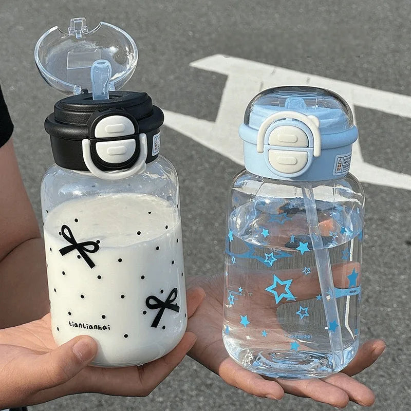 Cute Water Bottle with Straw Portable Plastic Pop-Up Cover Water Cup