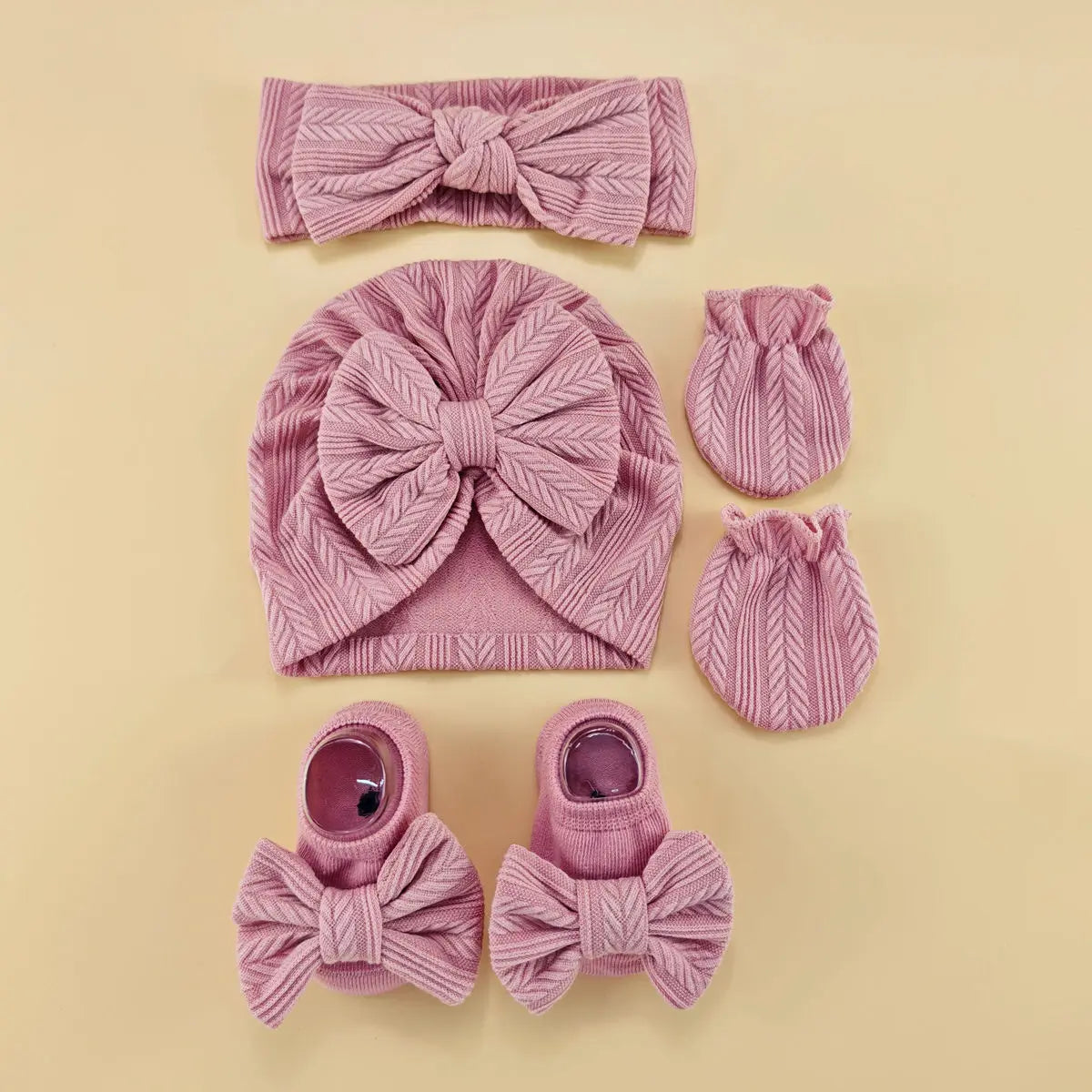 Newborn baby hat with headband gloves socks set Infant Felt Cute