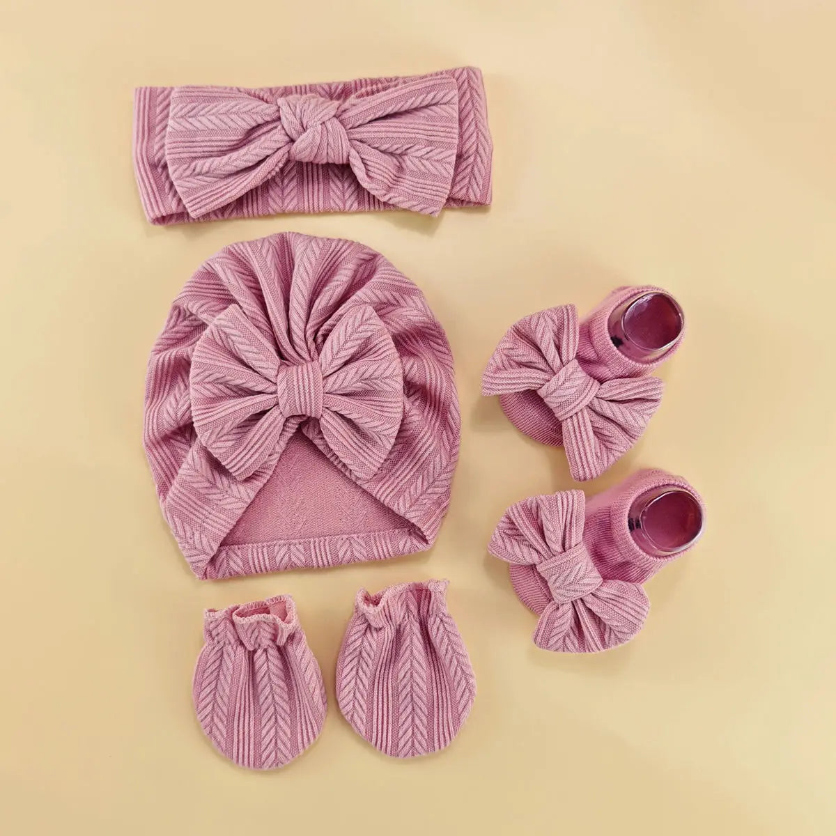 Newborn baby hat with headband gloves socks set Infant Felt Cute